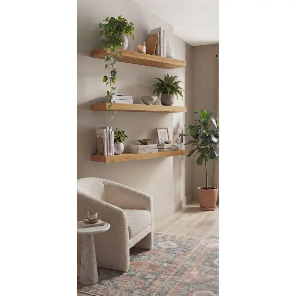 Kit 3 Prateleiras Flutuantes de Parede 60x20 50x17 e 45x20 cm com Suporte Invisível, Nichos Decorativos para Sala e Quarto(Carvalho Poro,60 CM X 20) - 1