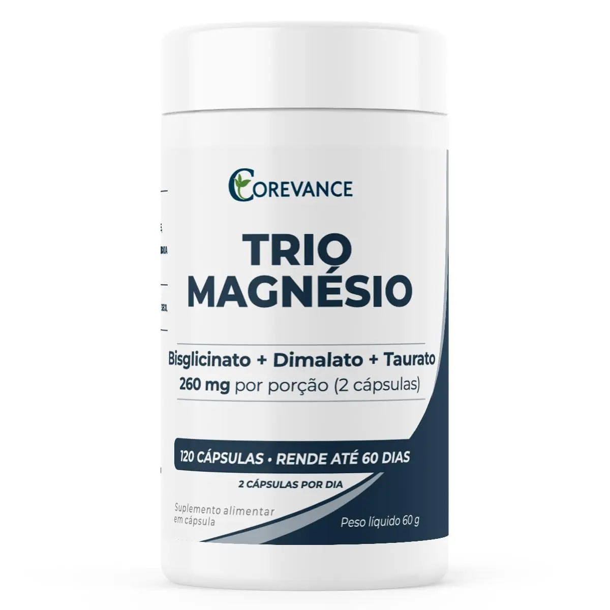 Corevance Trio Magnésio Bisglicinato + Dimalato + Taurato 260mg | Energia e Função Muscular · 120 Cápsulas · 2 Meses de Uso - 1