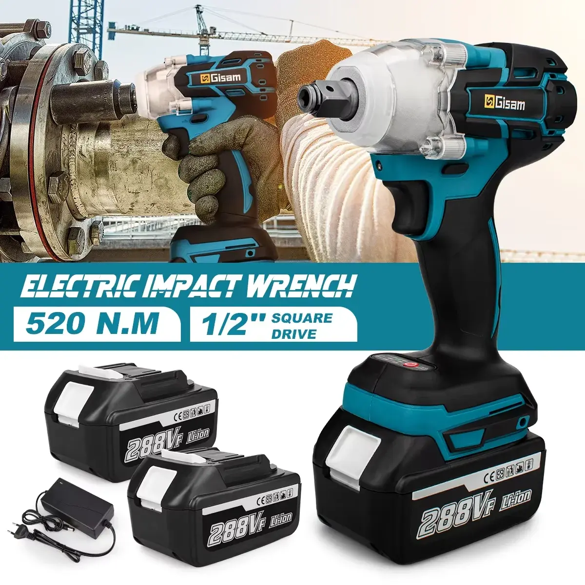 520N.M Chave de impacto elétrica sem escova Chave elétrica sem fio Chave de fenda de 1/2 polegada Ferramentas elétricas para Makita 18V Bateria Pinos