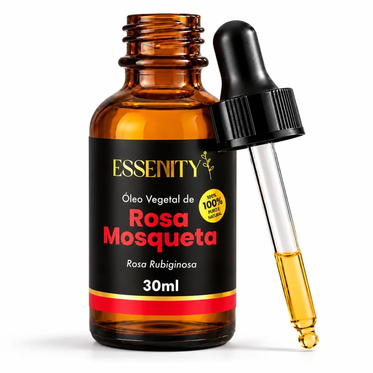 Óleo Vegetal de Rosa Mosqueta Rubiginosa 100% Puro Prensado a Frio - Hidratação e Cuidados com Pele, Cabelos e Unhas - Frasco Vidro com Conta-Gotas, Vegano e Cruelty-Free - 30ml ESSENITY
