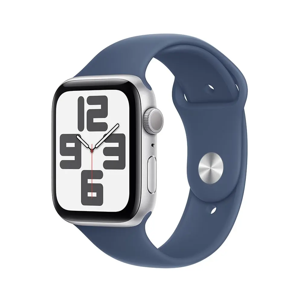 Apple Watch SE GPS • Caixa prateada de alumínio – 44 mm • Pulseira esportiva denim – P/M - 1