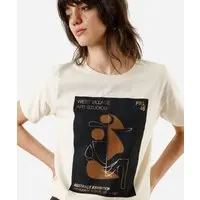 camiseta feminina de algodão estampada bege - 1
