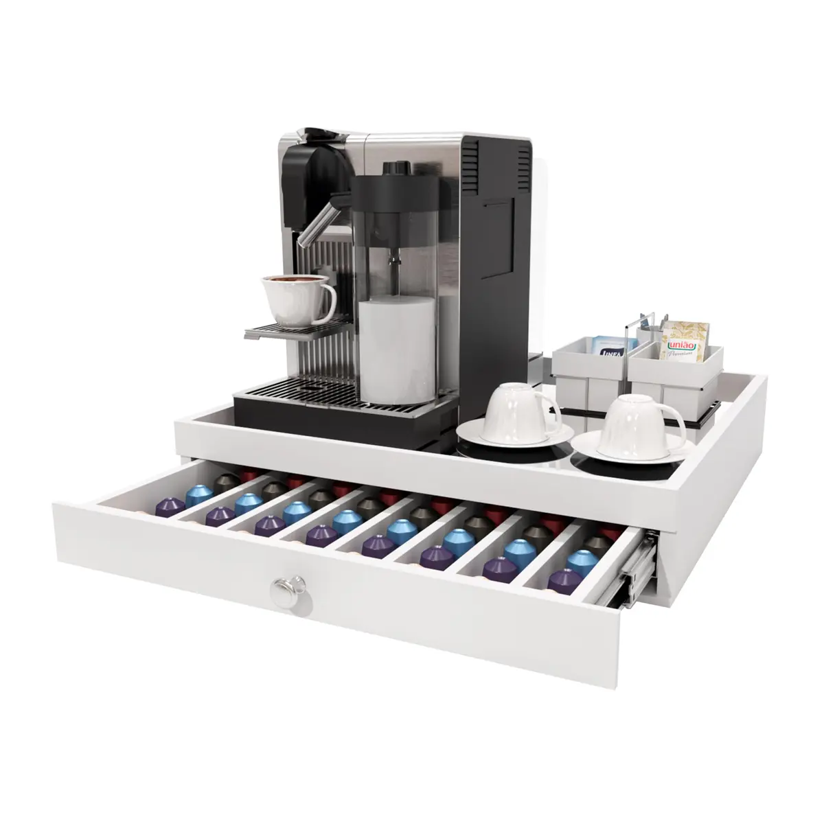 Reluz Art Bandeja Porta Cápsulas Espelho 1 Gaveta com Corrediças Telescópicas para Cápsulas Nespresso Original, Vertuo, Dolce Gusto Três Corações ou Delta Q (Nespresso Original Grande, Branco)