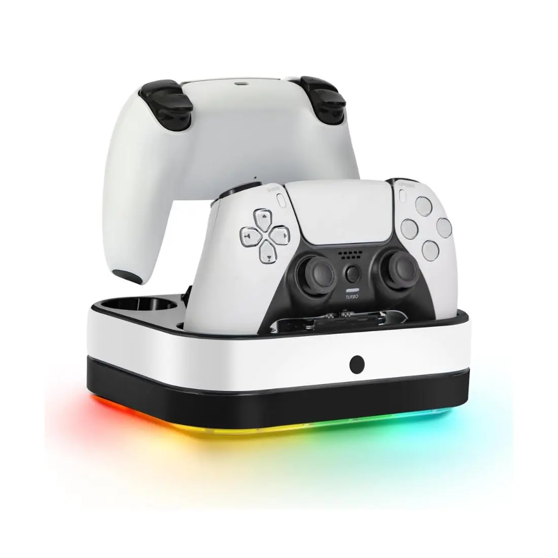 Estação de Carregamento Rápido para Controles PS5, Branco/Preto | Suporte para 2 Controles Edge, Base Carregadora PlayStation 5