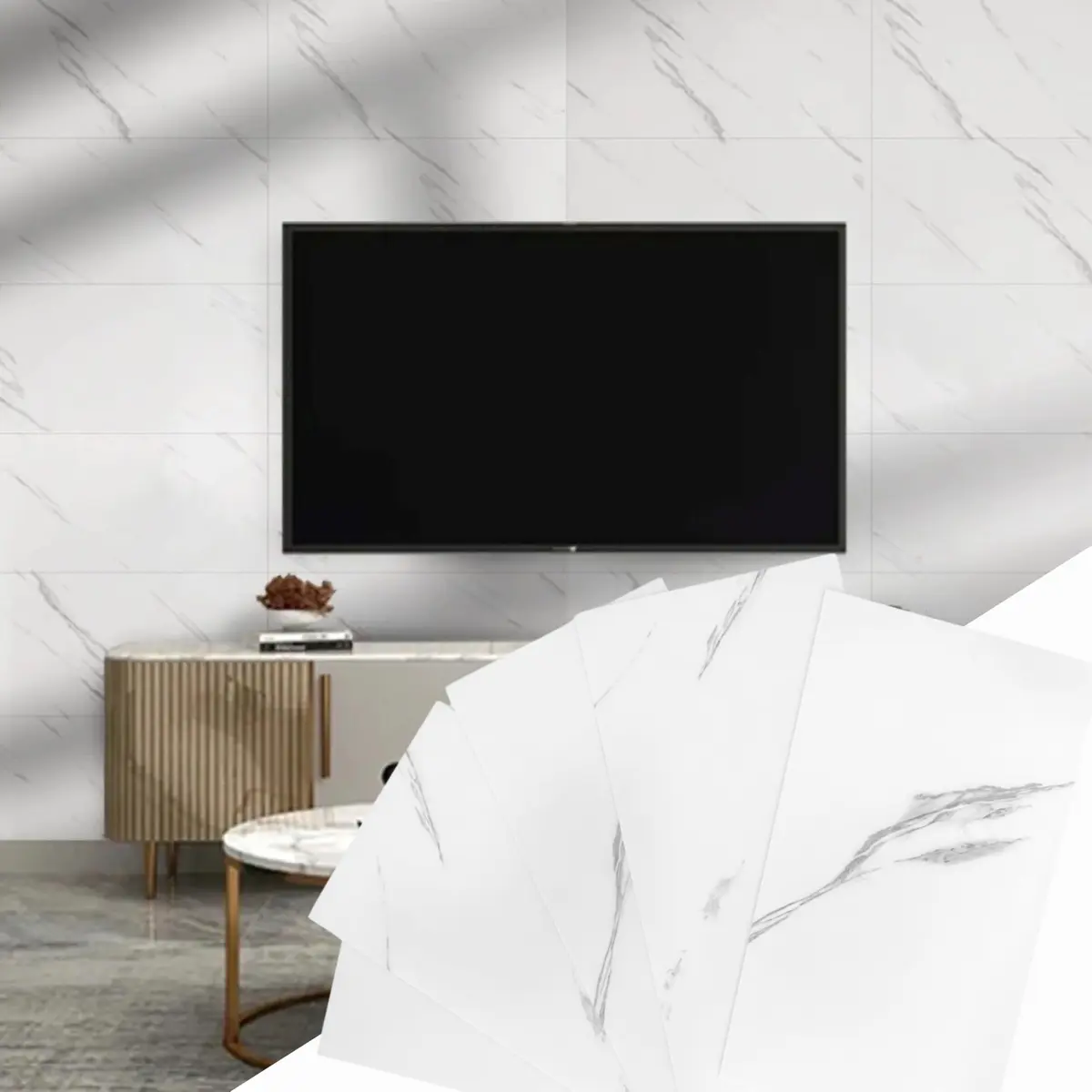 Placas Adesivas Mármore 3D Autocolantes Kit com 10 Unidades Revestimento Decorativo Lavável para Parede, Quarto, Sala e Banheiro 30cm x 60cm (Mármore Branco Tradicional, 30cm x 60cm) - 1