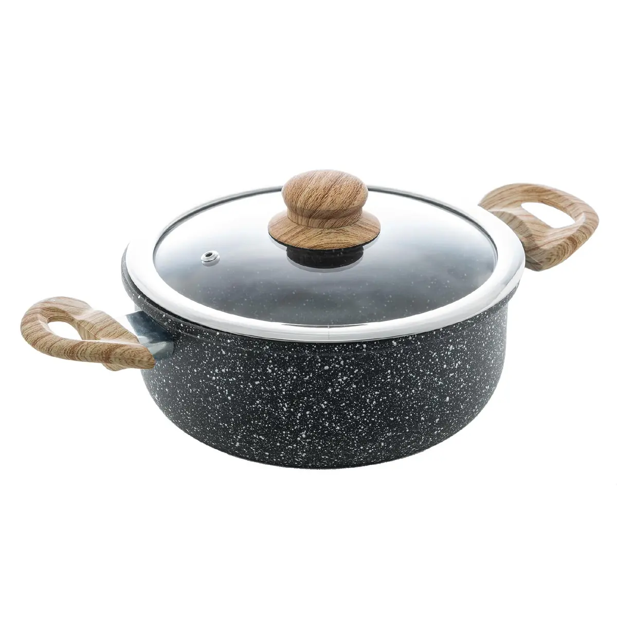WOLFF - Caçarola de Indução com Tampa de Vidro 22cm Granilite Preta Alumínio com Revestimento Cerâmico