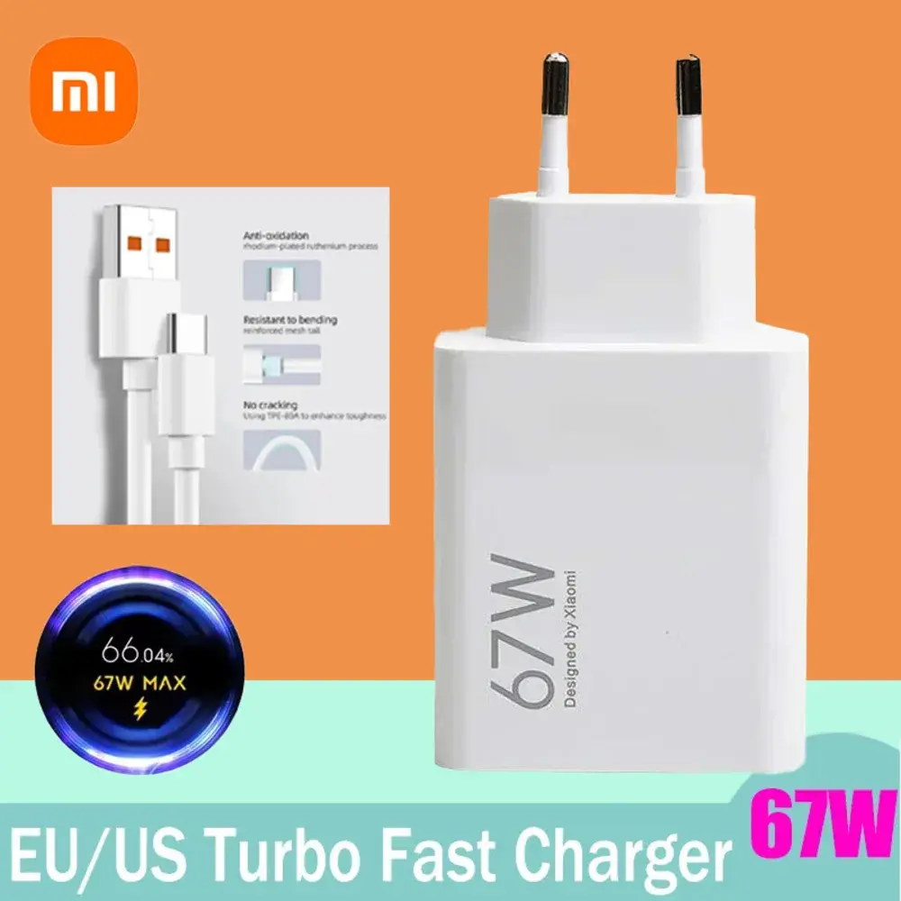 Carregador Rápido Original Xiaomi 67W Turbo Charge EU para Mi 15 14 13 RedMi 12 13 - 1