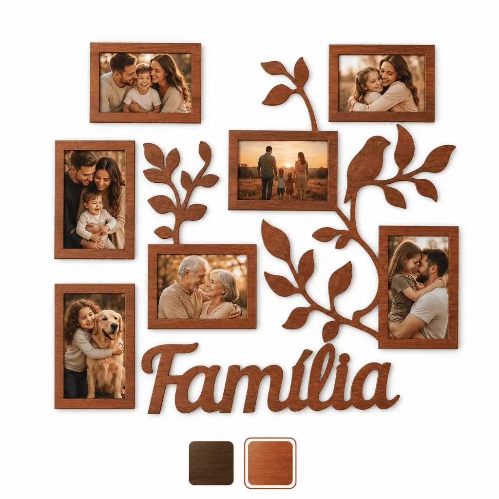 Quadro Porta Retrato Família MDF 7 Fotos Decorativo Parede - 1