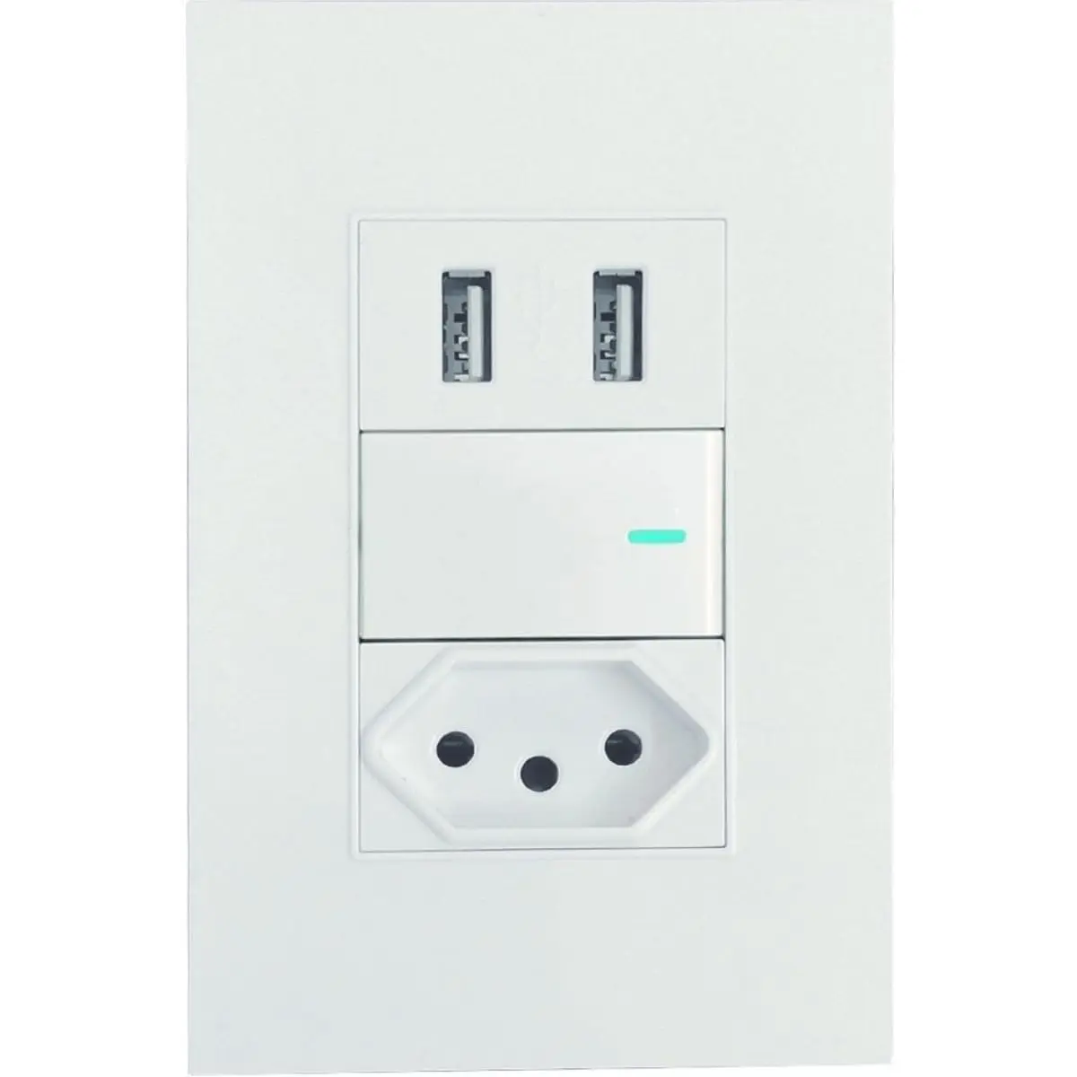 Interruptor Paralelo 3 Vias De Parede Com Tomada E Entrada Dupla USB Para Embutir Modular