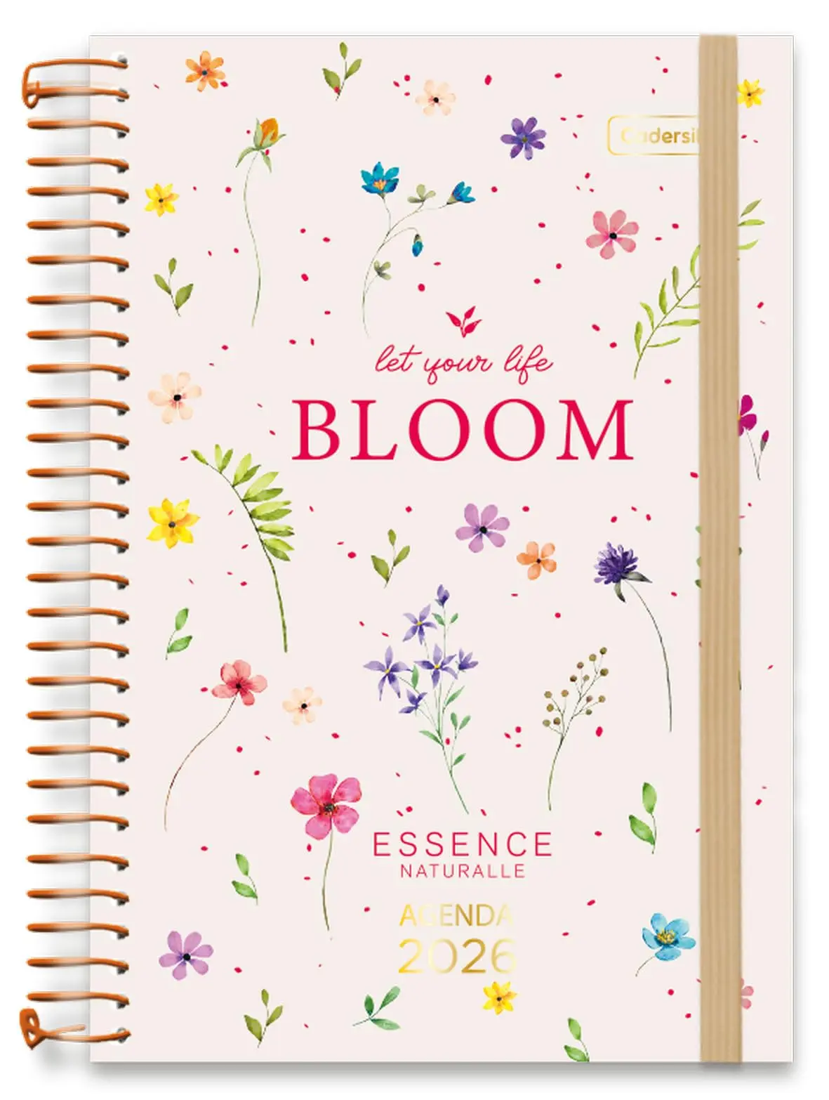 Agenda 2026 Diária Cadersil Estampa Essence – Capa Dura com Hot Stamping Dourado – 176 Folhas – Fechamento com Elástico – Ideal para Organização Pessoal com Estilo