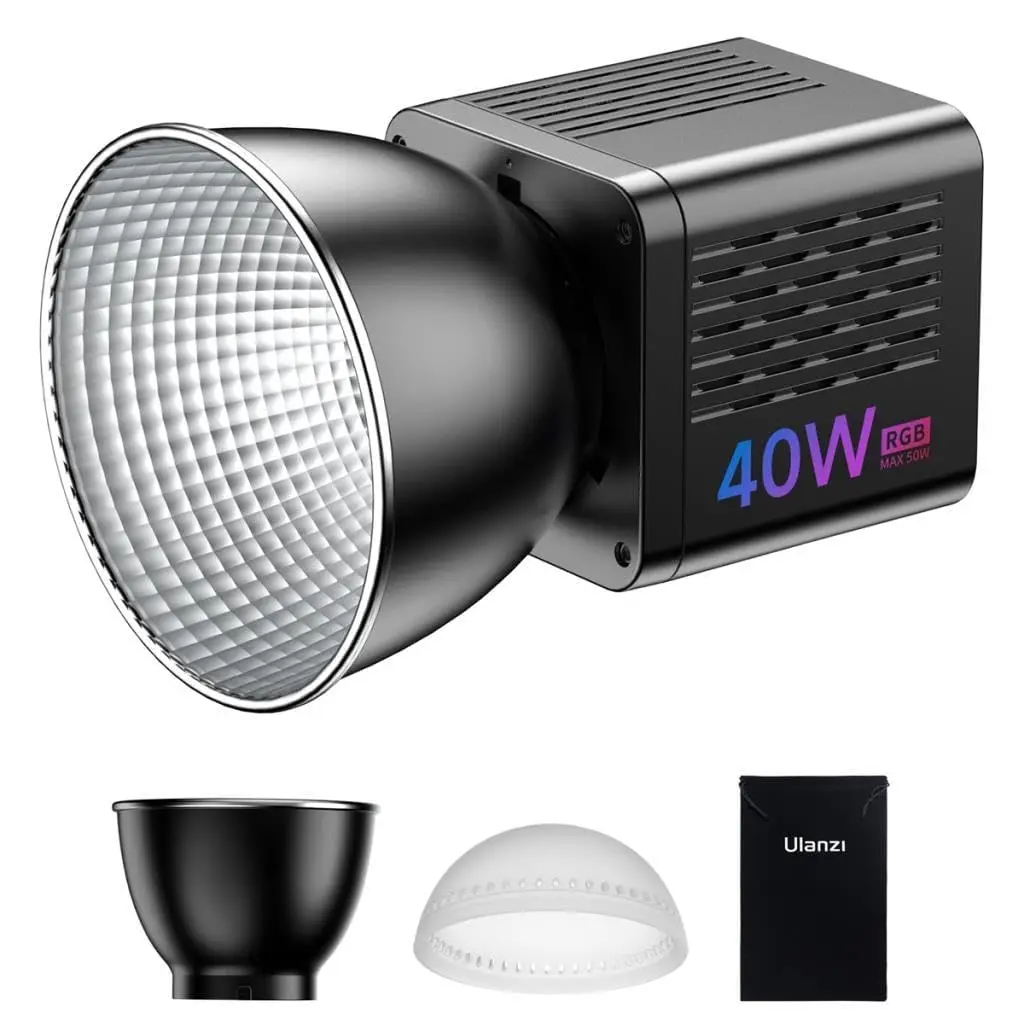 ULANZI 40W Pro RGB Luz de Vídeo LED Portátil Bateria 3400mAh | Iluminação Contínua COB Mini Metálica Ajustável (2500-6500K) para Vídeo e Fotografia, Observação: sem adaptador de energia CC