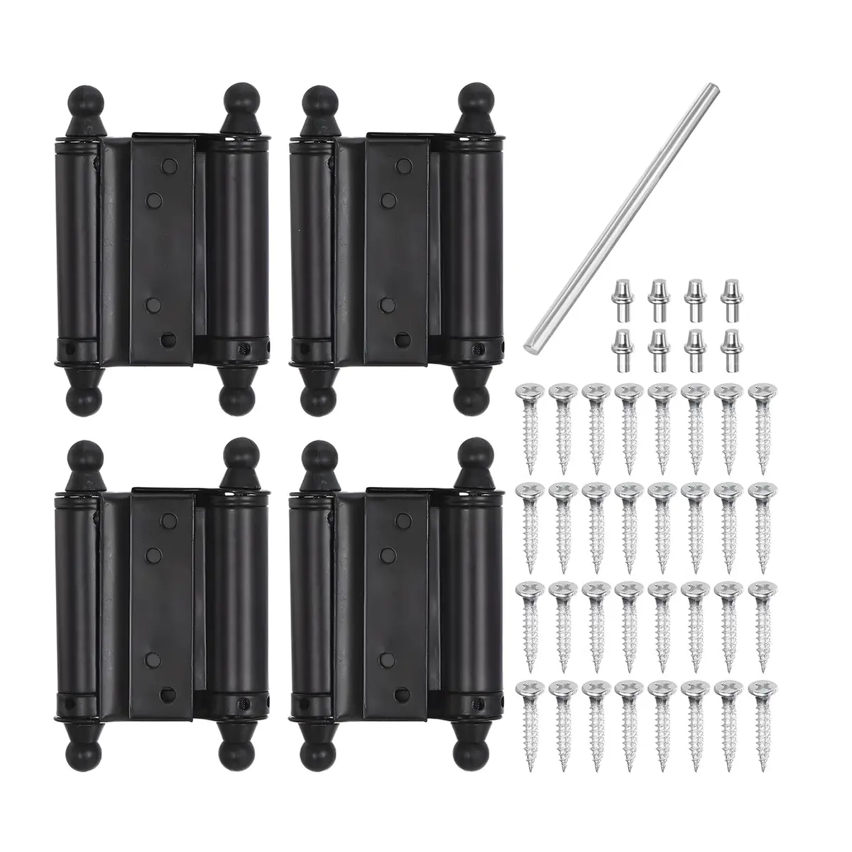 Dobradiça Mola Dupla 3/4 Polegadas, Porta Vai e Vem, Fecho Automático, Aço Inoxidável Preto, Kit 2/4 Unid. c/Parafusos, Bar, Restaurante, Jardim (4 pol. - Kit 4 pçs)