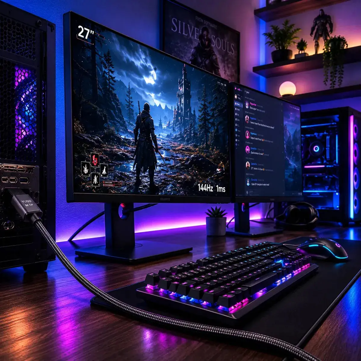 Cabo Displayport 1.4 8k 4k Reforçado 2 Metros Hdr 60hz 240hz Compatível G-sync Freesync Conector Ouro Monitor Gamer Áudio Imersivo Hdr Imersivo - Yuso thumbnail 5