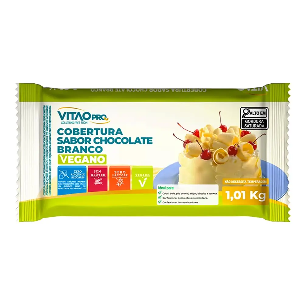 Cobertura Sabor Chocolate Branco Vegano Zero Açúcar VitaoPRO 1,01Kg - 1