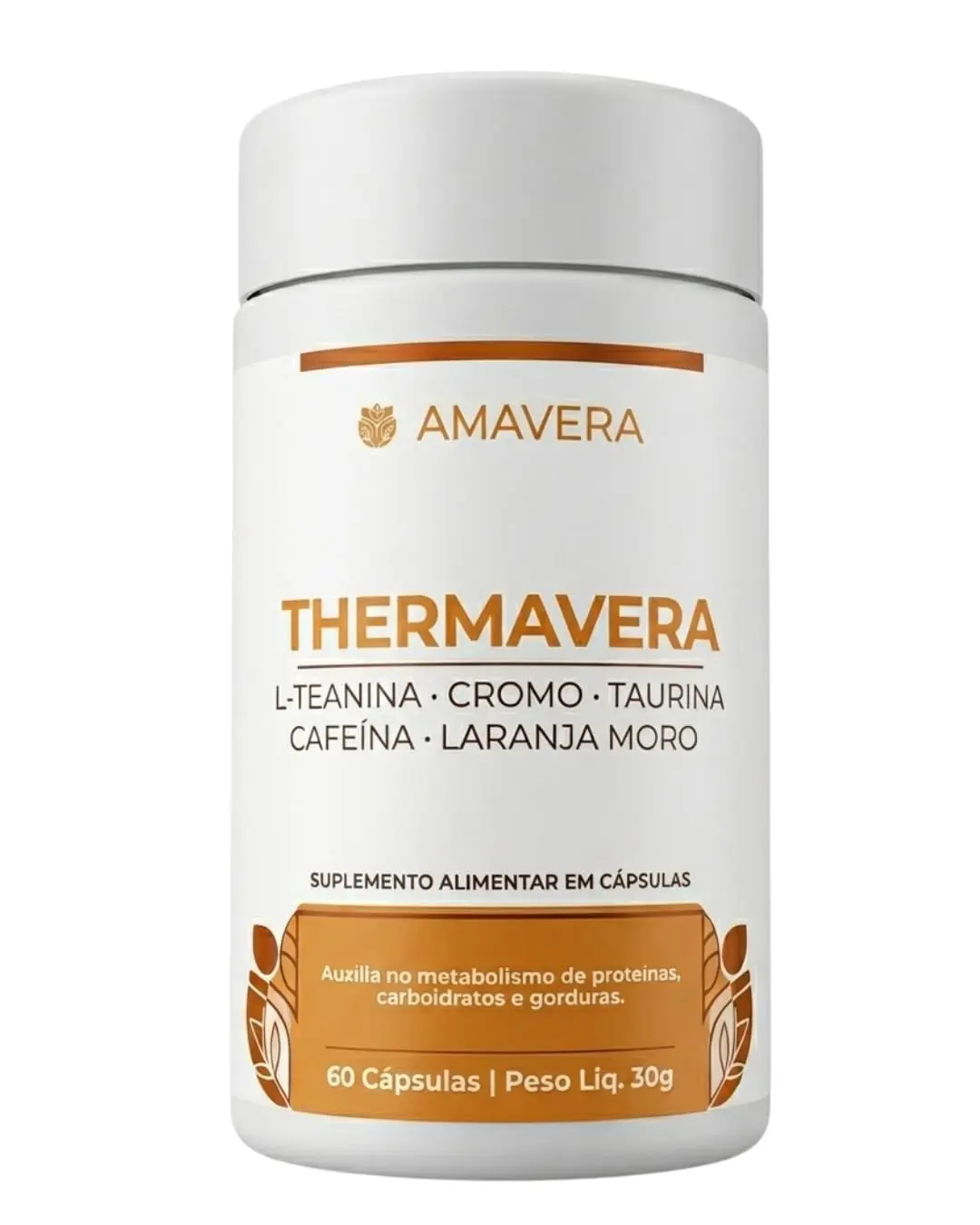 Termogênico Cafeína + L-Teanina + Laranja Moro 60 Cápsulas | Thermavera Amavera Energia e Foco
