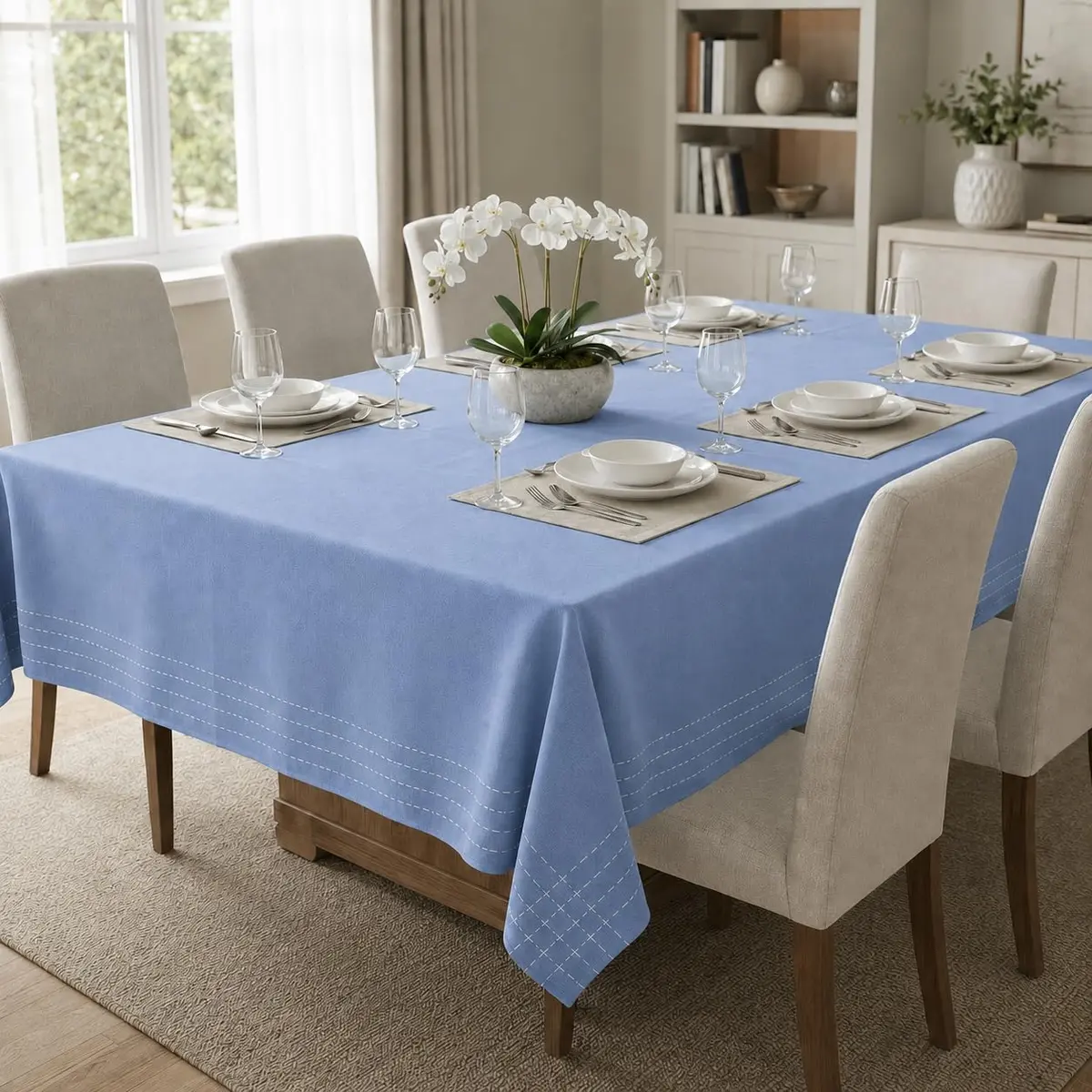 Toalha De Mesa Viena Santa Sofia 08 Lugares 2,50 X 1,40m Algodão Premium (Azul Claro)