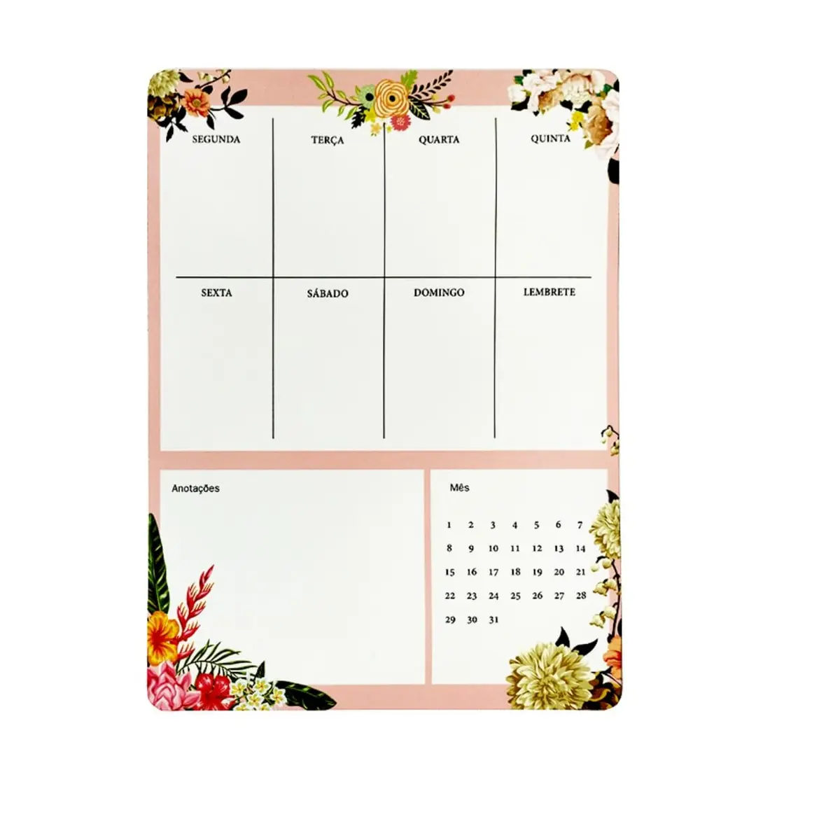 Planner Magnético p/Geladeira Quadro Organizador Dia a Dia Quadro Florido