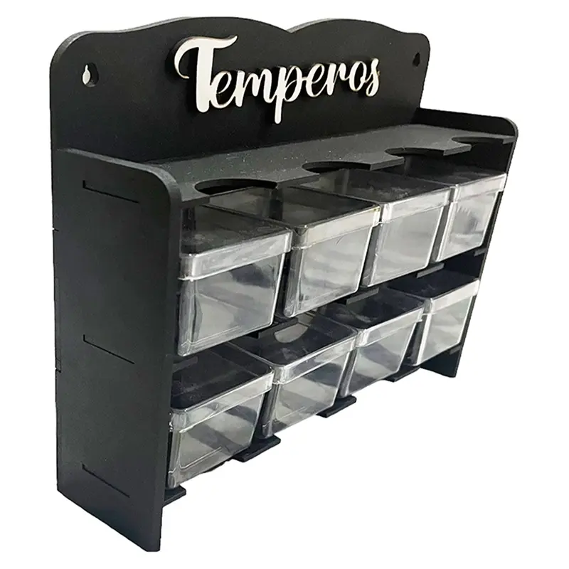 Porta Temperos Parede com 8 Caixinhas de Acrilico 5x5x5cm em MDF Preto Cozinha Moderna