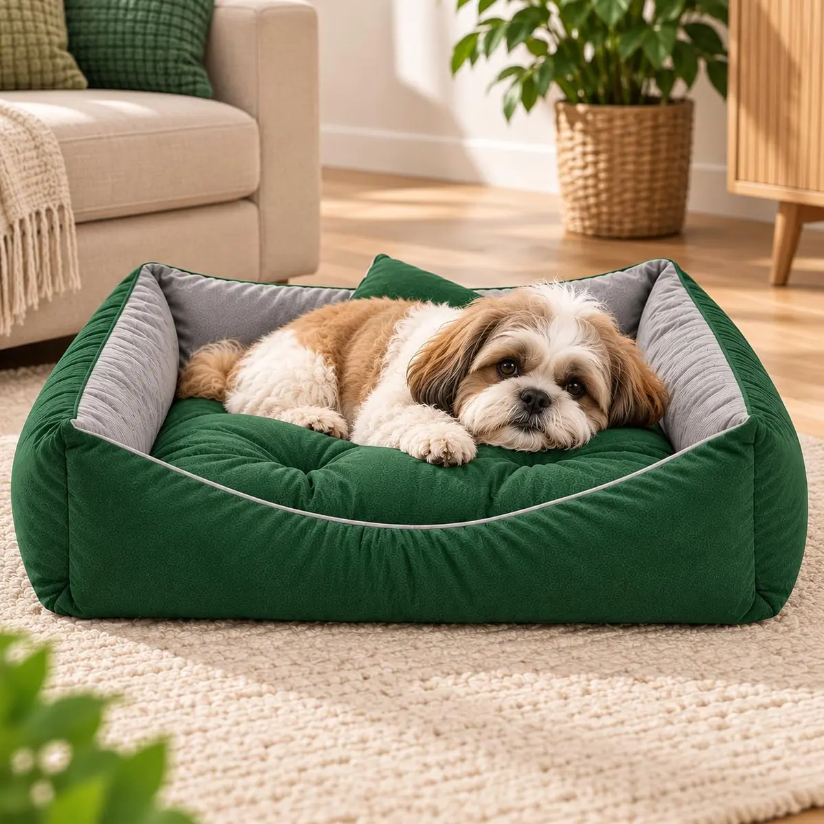 Cama Pet Retangular Suede Caminha Cachorro Gato Lavável Impermeável P M G (Verde, Médio) - 1