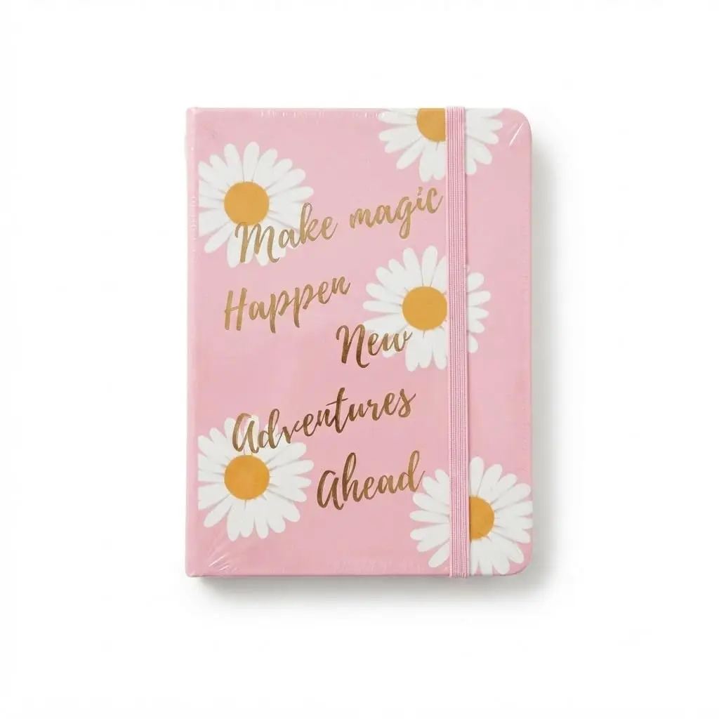 Caderno com Pauta A6 Capa Dura 100 Folhas de 80g Tamanho 10x14 Frases Rosa