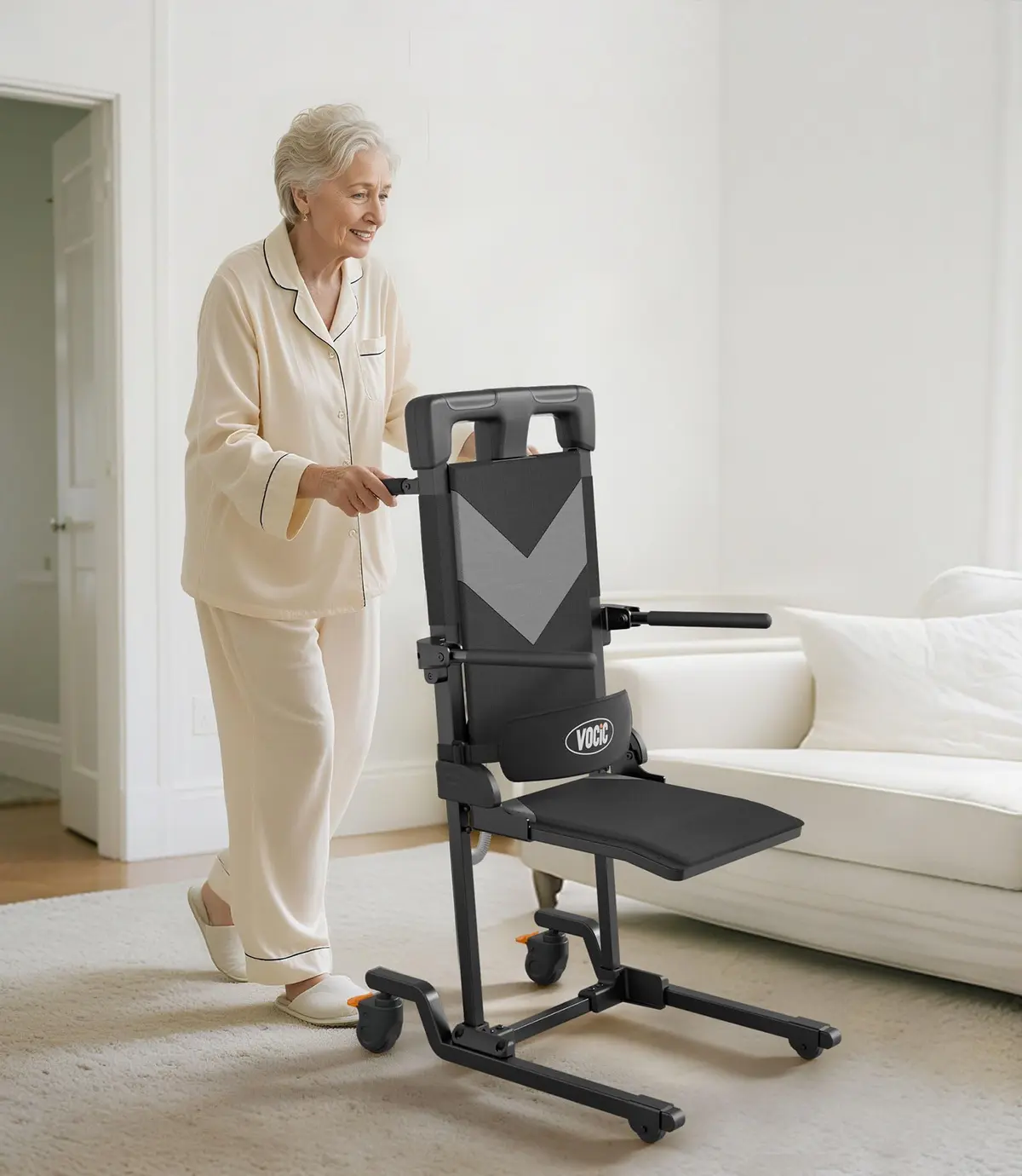 VOCIC Elevador de cadeira elétrica móvel com 4 rodas, elevador de cadeira portátil com base estabilizada em T, transporte de curta distância, suporte para idosos, suporta 199 kg, AX35 - 1