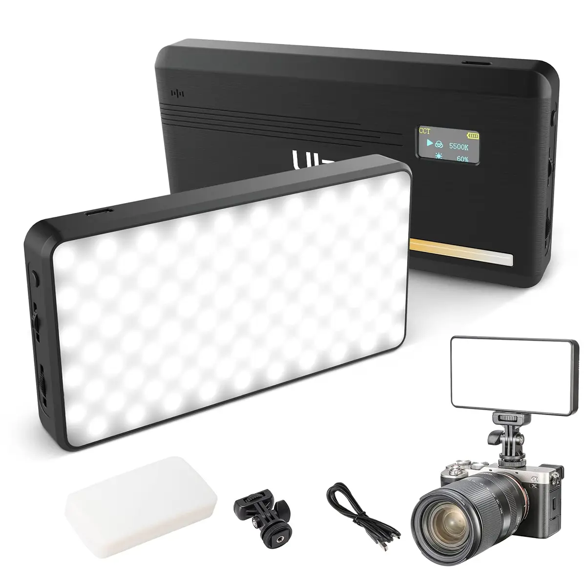 ULANZI VL200 iluminação para video, led portatil, luz de mini câmera recarregável tipo C de 5000 mAh, iluminação superbrilhante de 2500-9000 K para fotos e vídeos, luz de preenchimento