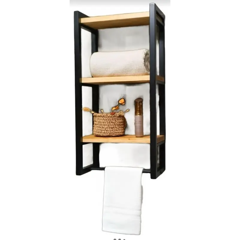 Prateleira Banheiro Industrial MDF 60cm Suporte Toalha Parede | Prateleira industrial para banheiro em MDF, com suporte toalha e design moderno. - 1