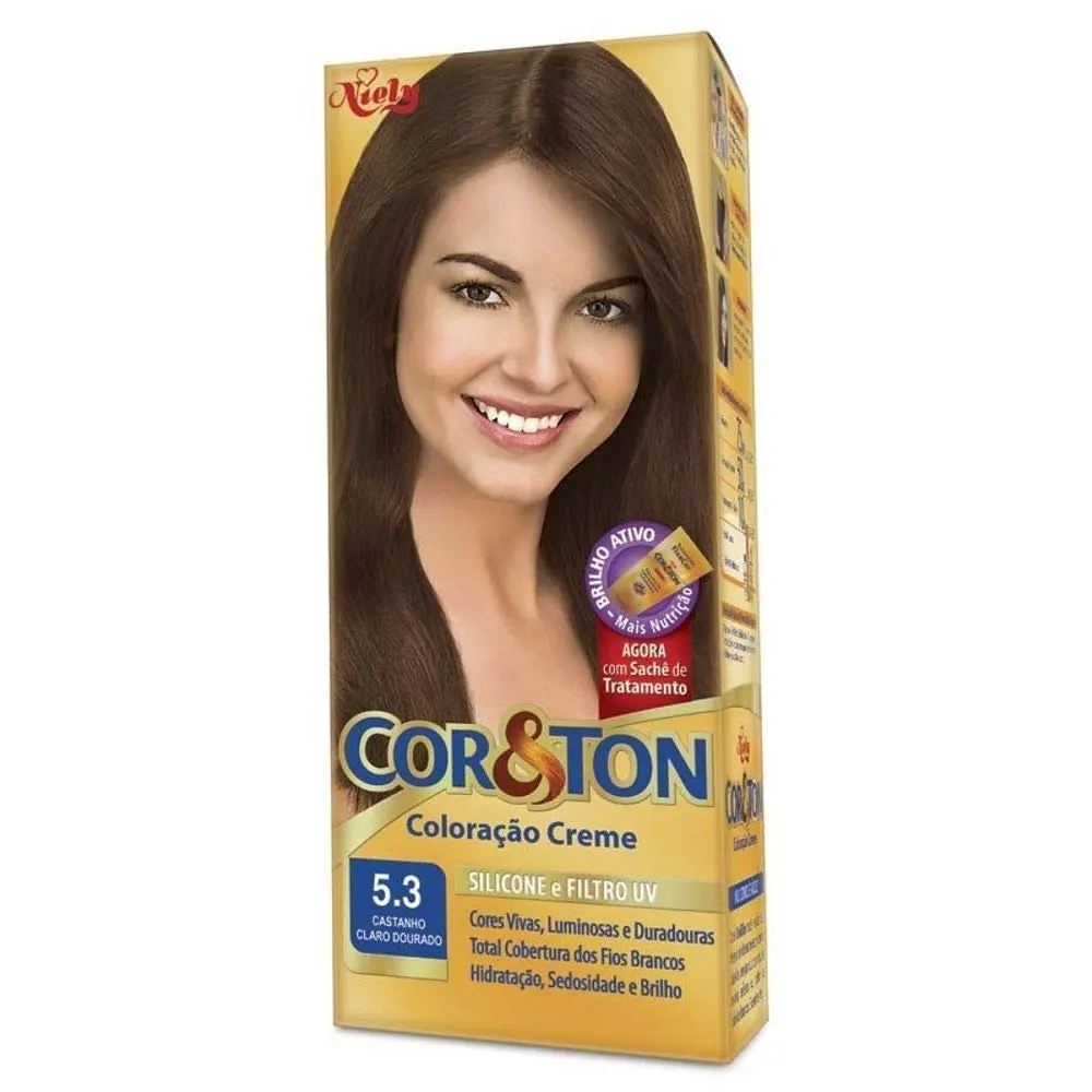 Kit Tintura Cor & Ton 5.3 Castanho Claro Dourado 180 G, Niely