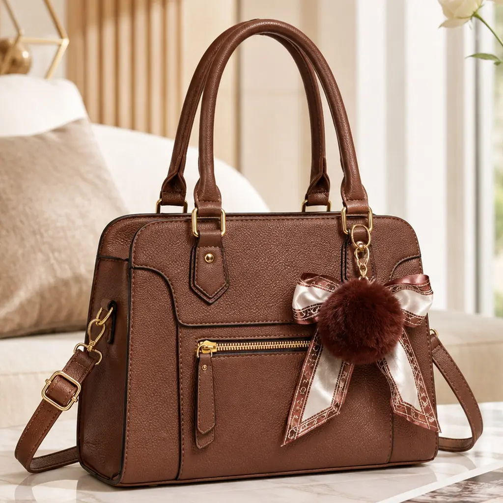 Bolsa Feminina Com Laço Pompom Alça Transversal Removivel Bolsa De Mão Casual Elegante Varias Cores - 1
