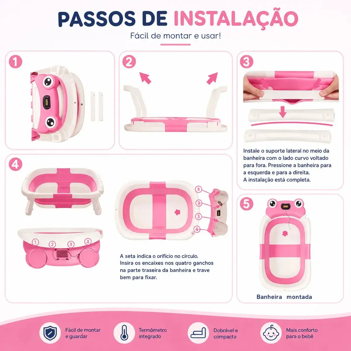 Banheira Bebe Dobrável Com Termômetro Verde Almofada Infantil Kids Suporte Banheirinha Chuveirinho Calor Ofurô Criança thumbnail 3