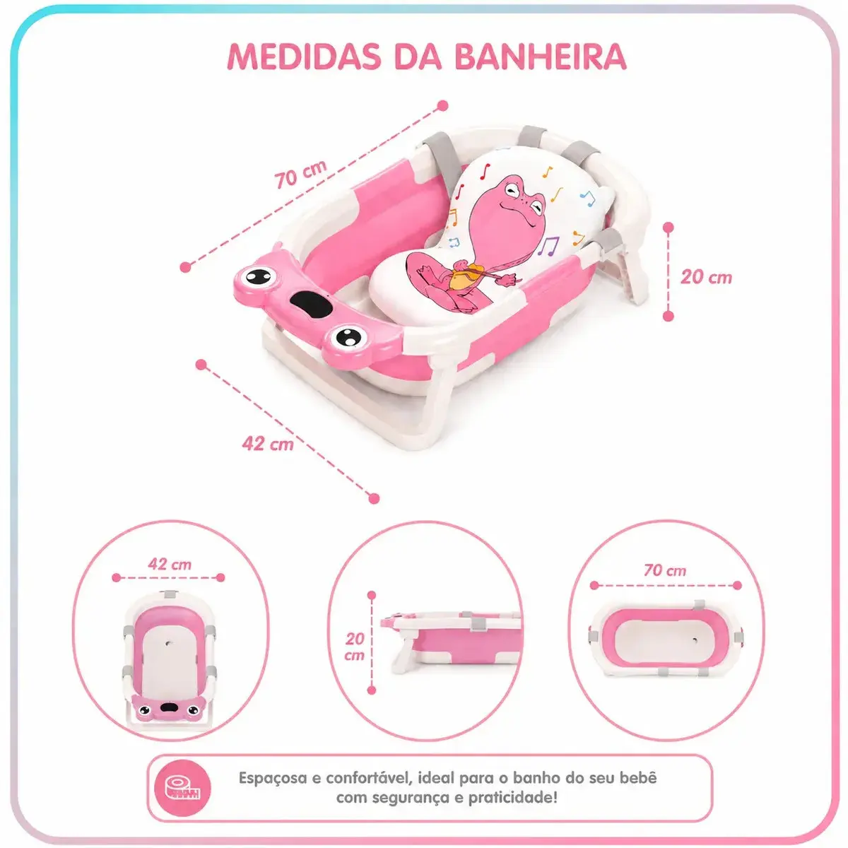 Banheira Bebe Dobrável Com Termômetro Verde Almofada Infantil Kids Suporte Banheirinha Chuveirinho Calor Ofurô Criança thumbnail 6