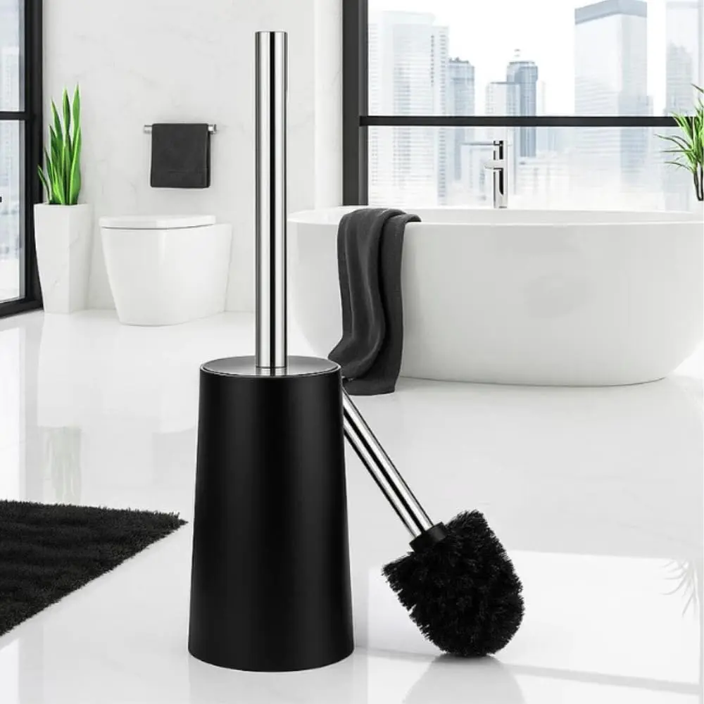 Escova Sanitária de Vaso com Suporte Moderno, Design Compacto, Base Estável, Cerdas Duráveis. (Preto)