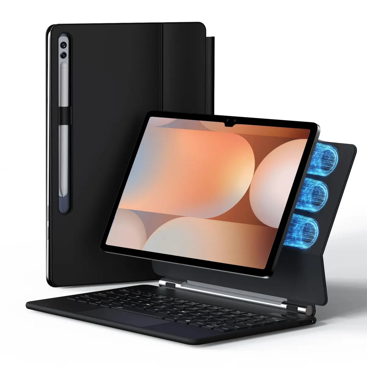 BETTDOW Capa com Teclado e Trackpad para Samsung Galaxy Tab S10 Lite/S10 FE/S9 FE 10.9'' & S11/S9/S8/S7 de 11 polegadas, Trackpad with S Pen Holder, LED Display Flexível e portátil