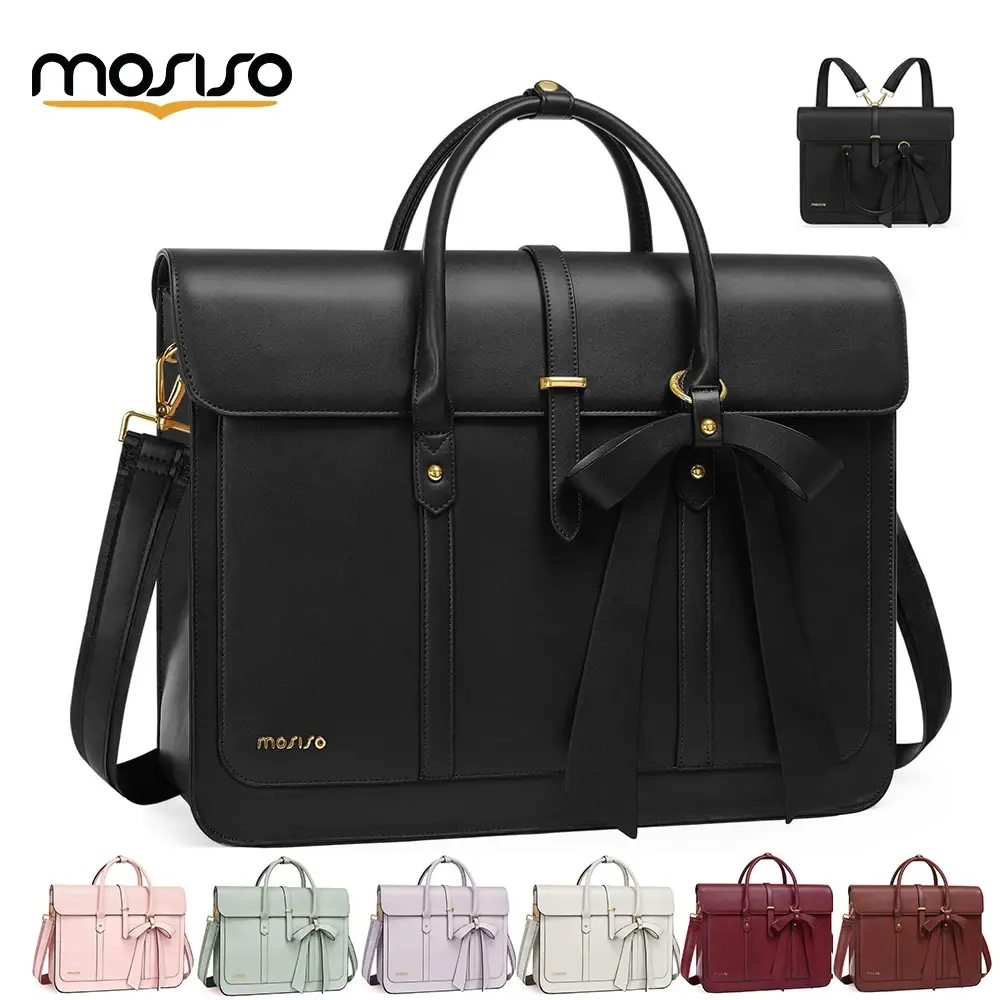 Mosiso bolsa tote feminina para macbook air pro m3 13.3-17.3 polegadas notebook couro pu bolsa de ombro mochila bolsa - 1