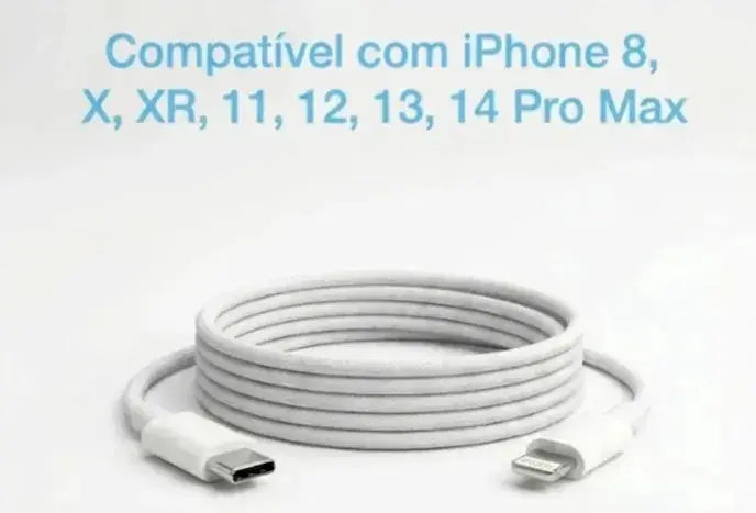 Cabo Carregador Tipo-C Compativel Com iPhone 6 7 8 X Xr Xs 11 12 13 14 Pro Max Plus Turbo Tipo C Branco thumbnail 6