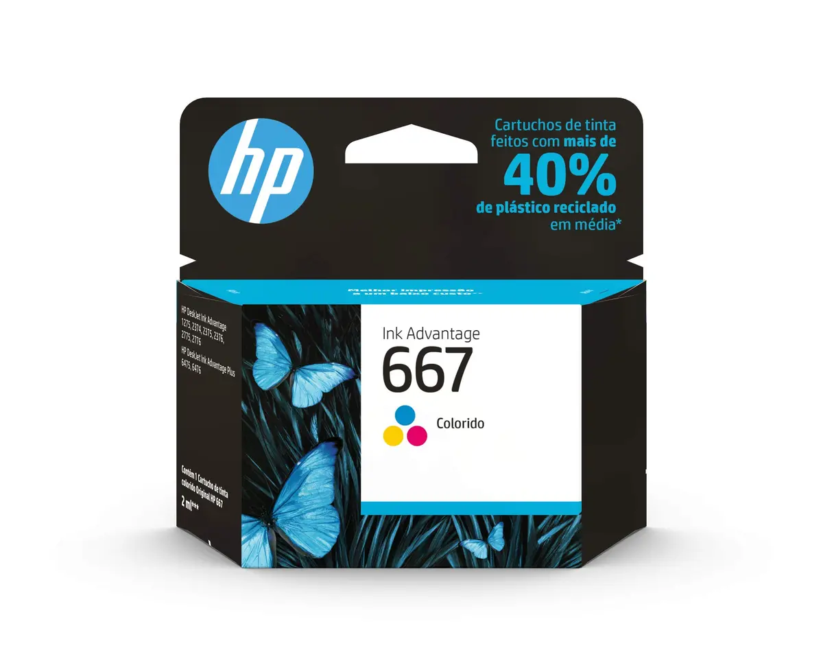 Cartucho de Tinta HP 667 Colorido Original (3YM78AB) Para Impressora Deskjet 2376, 2776, 6476, 5076, 5276