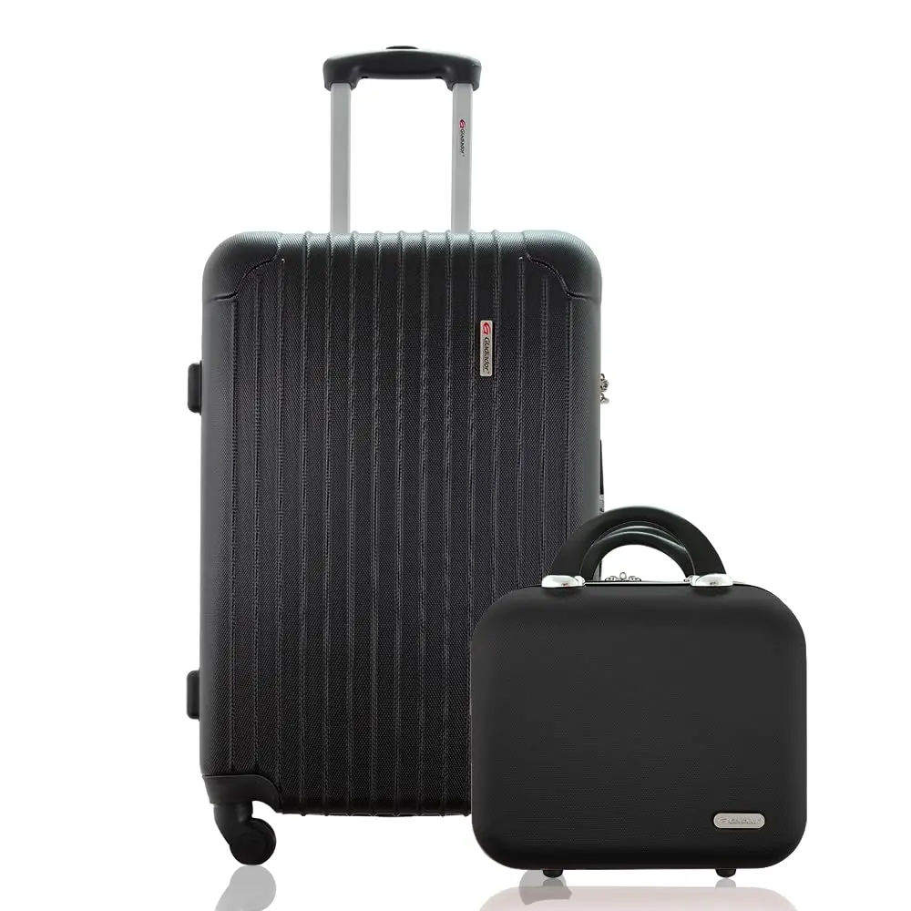 Kit Conjunto Mala de Viagem Média 23kg Despachada Rígida Rodas 360º Cadeado Segredo com Frasqueira Gladiador A2M Preto - 1