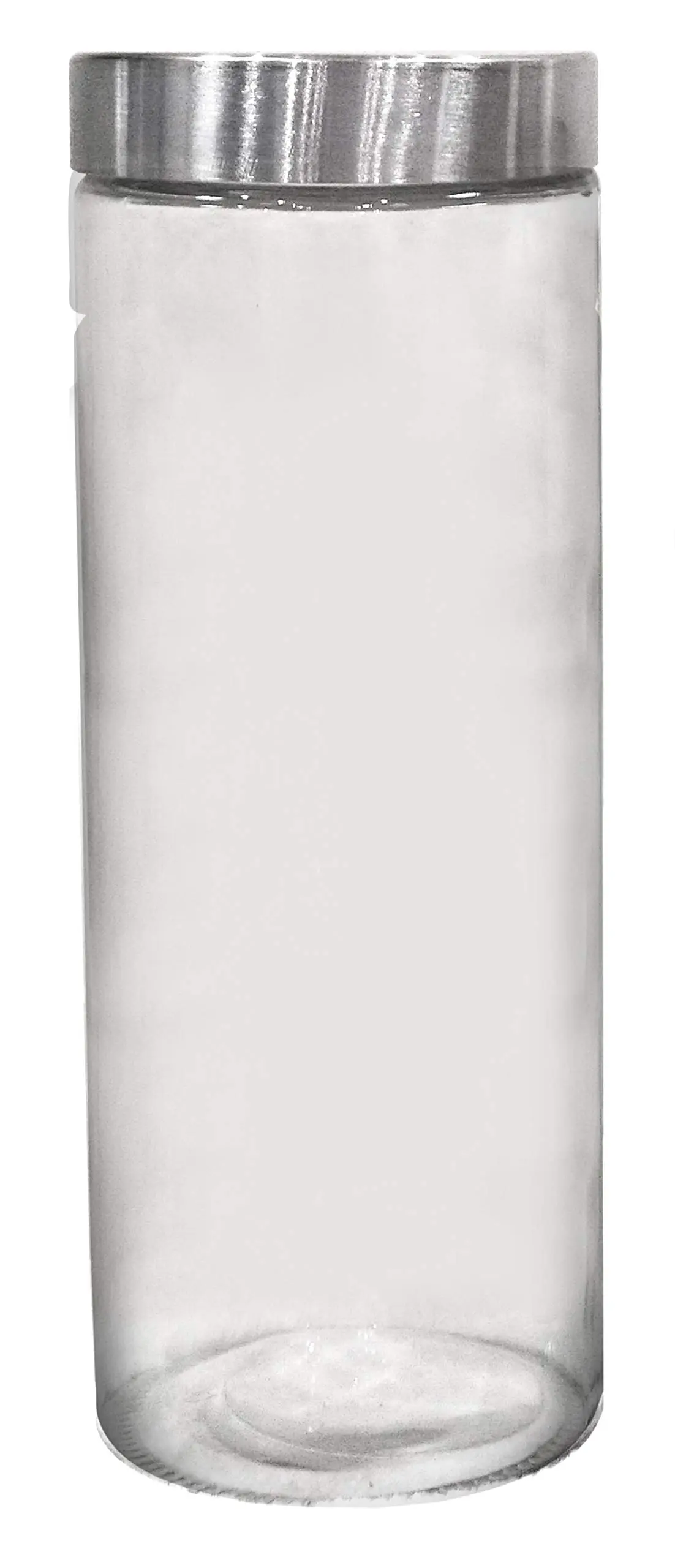 Porta mantimento redondo em vidro liso com tampa prata em metal 2,2L D11xA27cm