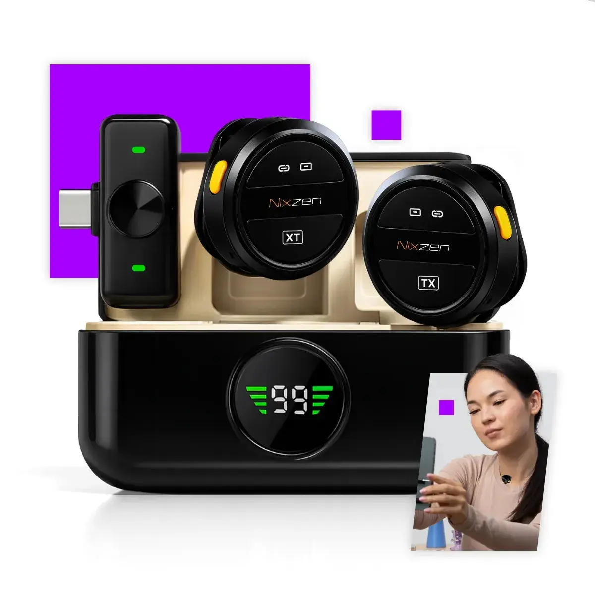 Microfone Lapela Redondo Sem Fio Tipo-C Duplo Anti Ruído P/ Android E iPhone 15 16 17 Com Caixinha Para Carregamento Celular Youtuber Video Gravação TikTok Instagram Vlog Portátil Cor Preto Nixzen