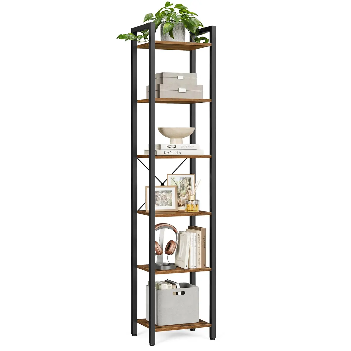 VASAGLE Estante de Livros, Prateleira com 6 Níveis, Estrutura de Aço | Estante de Exposição, Marrom Rústico e Preto Fosco, Coleção BARNET BRLLS101B01 - 1