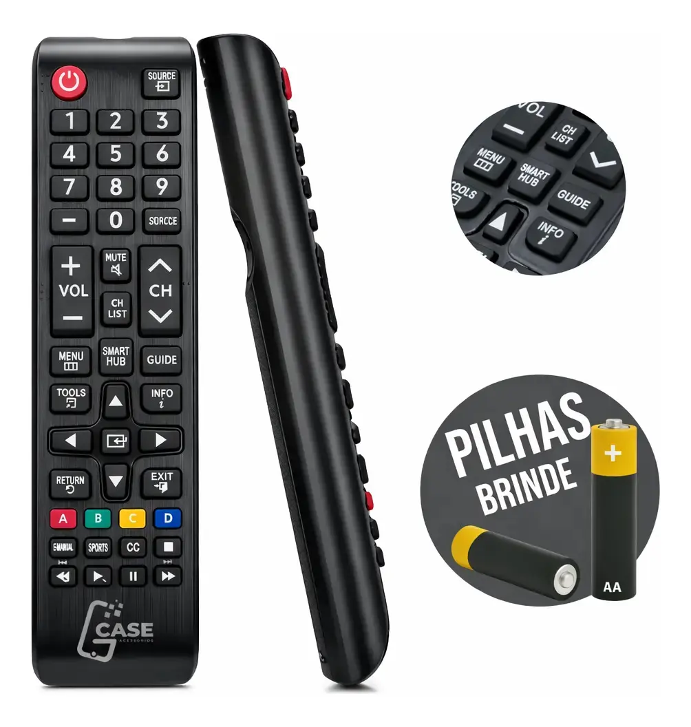 Controle Remoto para TV Samsung Smart Hub Universal com Pilhas Gcase Acessorios