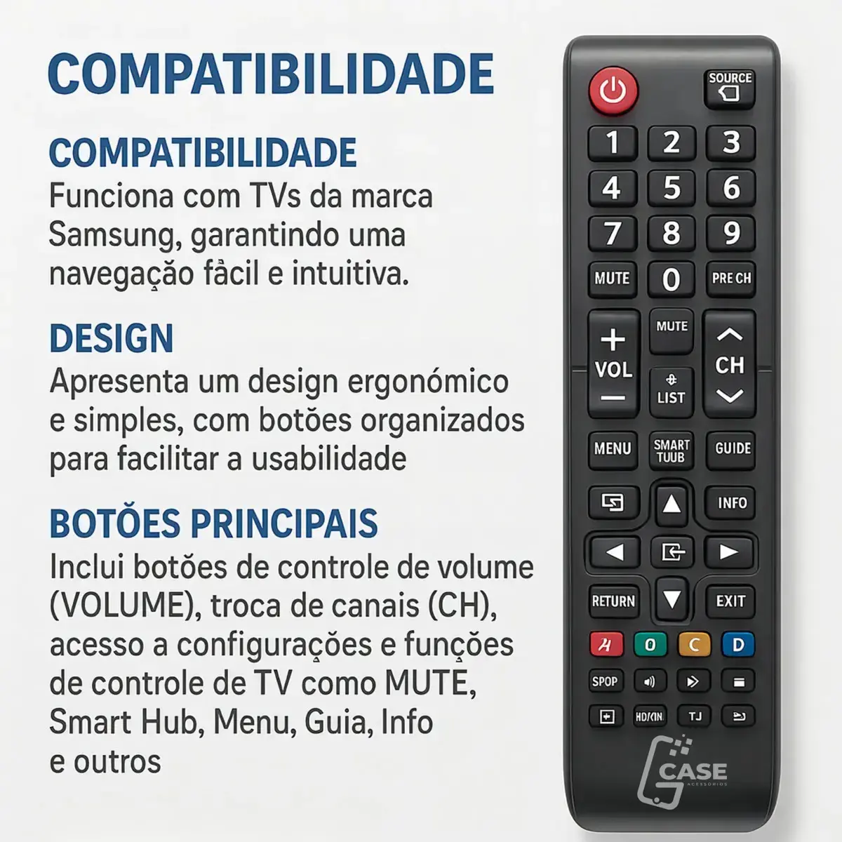 Controle Remoto para TV Samsung Smart Hub Universal com Pilhas Gcase Acessorios thumbnail 4