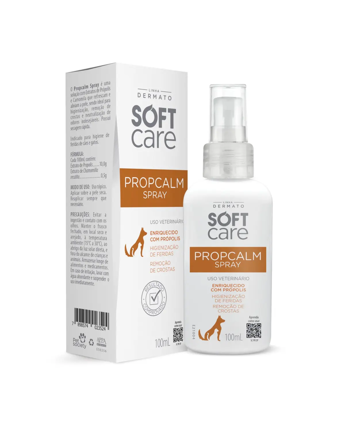 Soft Care Propcalm Spray Limpeza Proteção 100ml Cães e Gatos Pet Society - 1