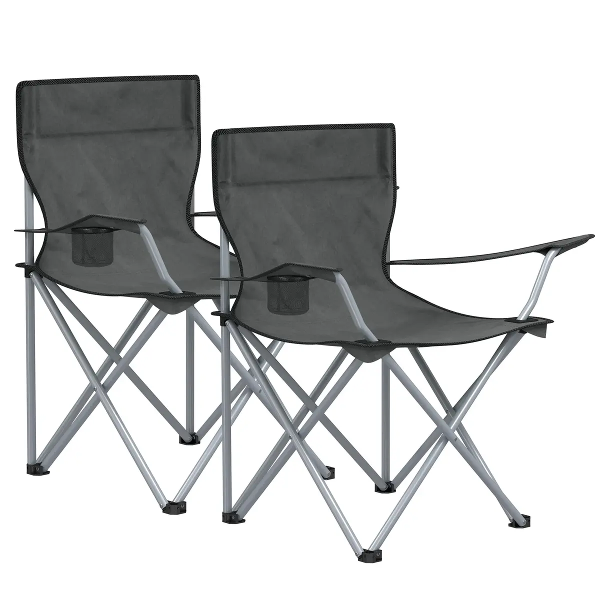 SONGMICS Cadeiras de Acampamento Dobráveis, Conjunto de 2, Estrutura de Aço | com Porta-Copos, Capacidade de 120 kg, 84 x 52 x 81 cm, para Exterior, Cinza Escuro, Coleção SANDY GCB001G11