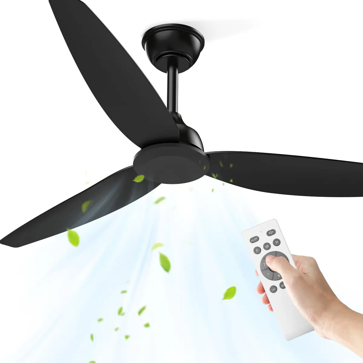 Airwit Ventilador de Teto 52" Sem Luz, 6 Velocidades, Controle Remoto | Reversível, Grande Porte, Preto, Bivolt 110V/220V