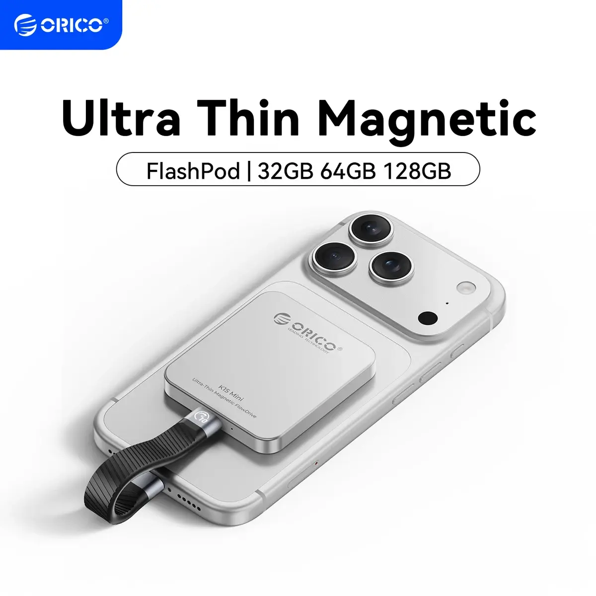 ORICO SSD portátil ultrafino com tecnologia magnética, velocidade de até 150 MB/s, compatível com iPhone 18, série 17, tablets e laptops. Unidade de estado sólido portátil de 32 GB, 64 GB e 128 GB. - 1