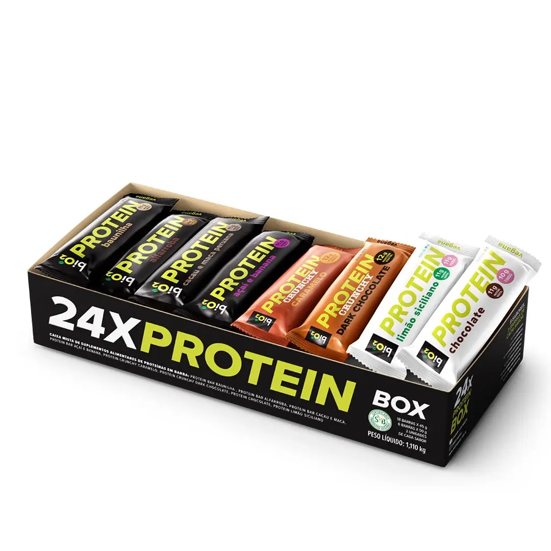 Protein Box biO2 - Caixa Mista com 24 Barras de Proteína, 8 sabores, Vegana e sem Glúten
