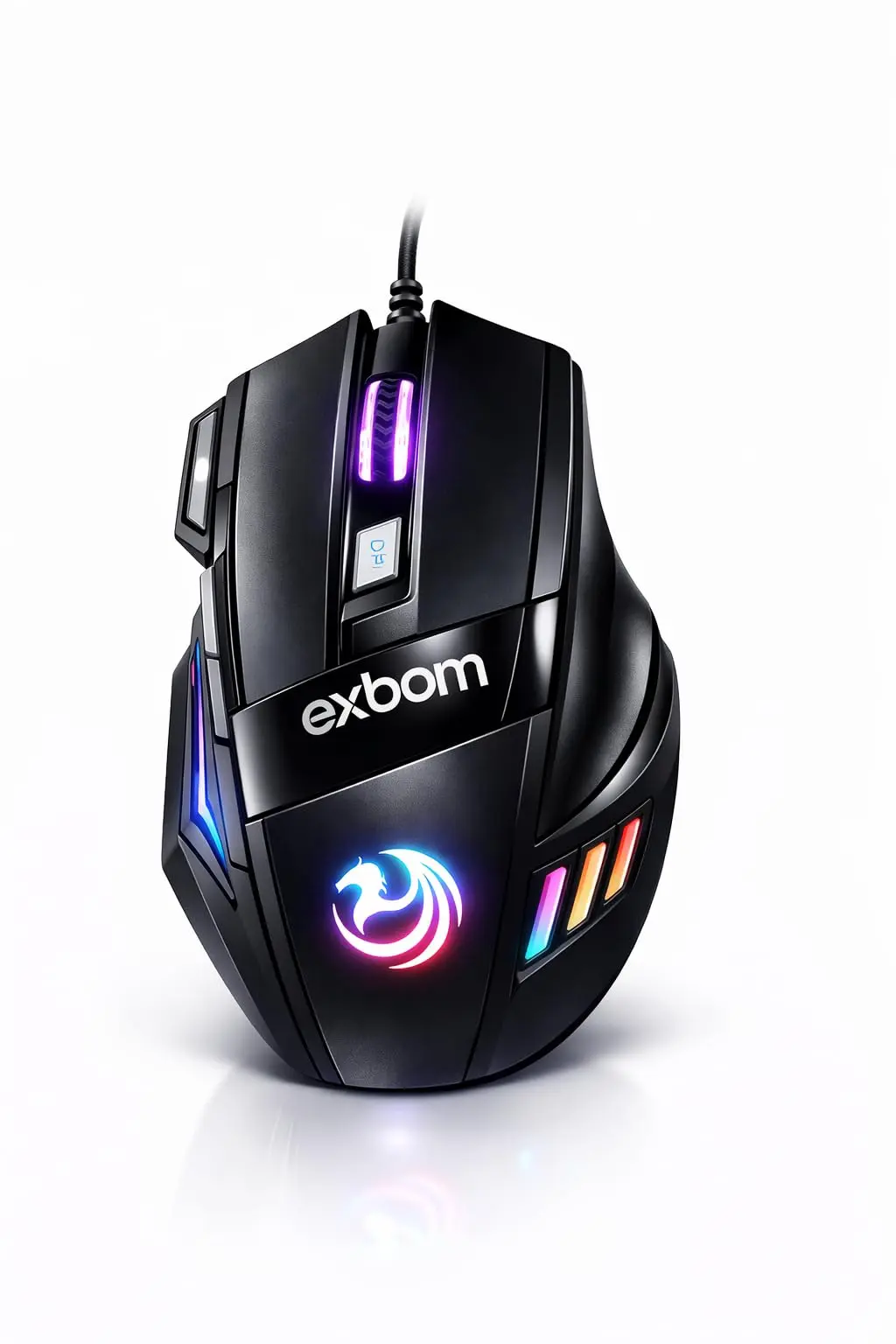 Mouse Gamer Anúbis 7 Botões 3200 DPI Ajustável LED RGB Alta Precisão e Velocidade Jogos Trabalho Estudos Cabo Reforçado Super Rápido Ergonômico Antideslizante Clique Duplo Premium - Preto