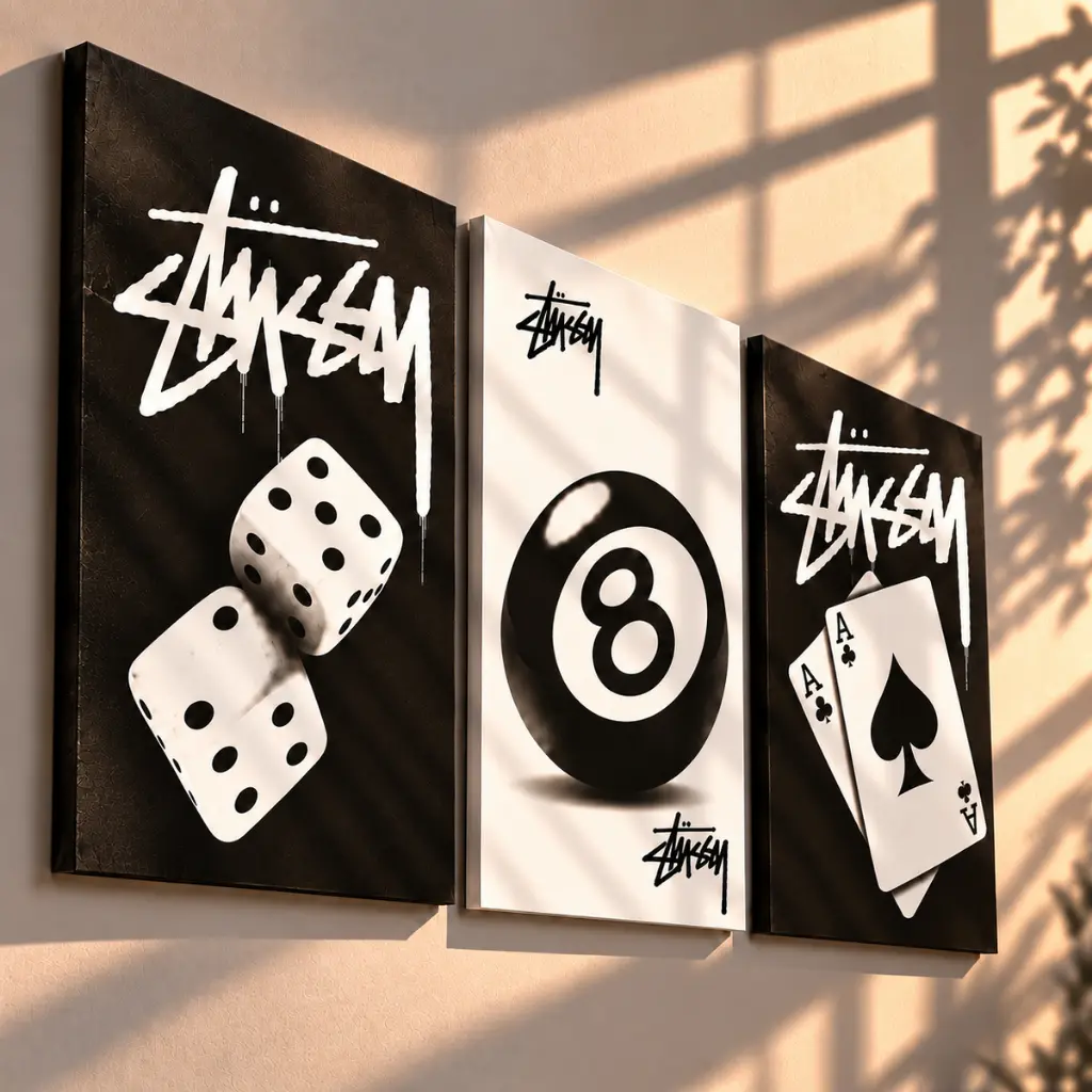 Quadros decorativos Jogos Preto e branco sala quarto interna da sua casa (3 peças) - 1