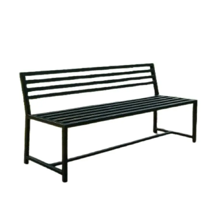 Banco de Jardim em Metal Preto, 100x40x75 cm | Estrutura de Aço, Uso Externo, Com Encosto, Assento Ripado, Altura 45 cm